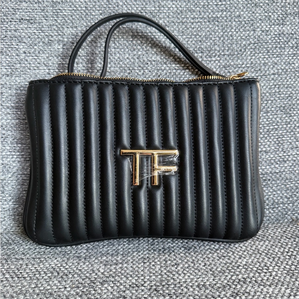 Tom Ford Black Quilted Wristlet with Gold TF Emblem